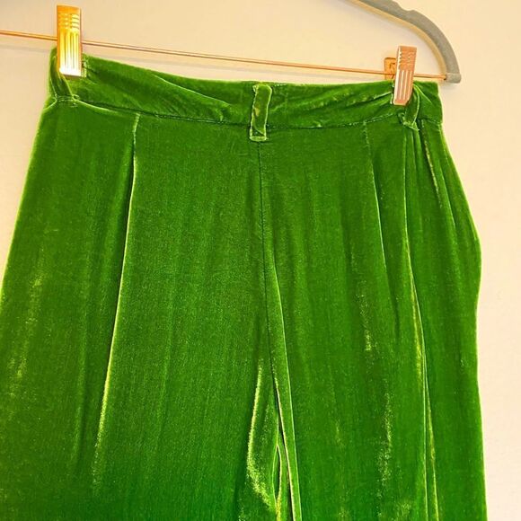 Reformation Velvet Wide Leg Pants trousers Size 2 Kelly Green Boho Luxe pockets - Picture 8 of 11
